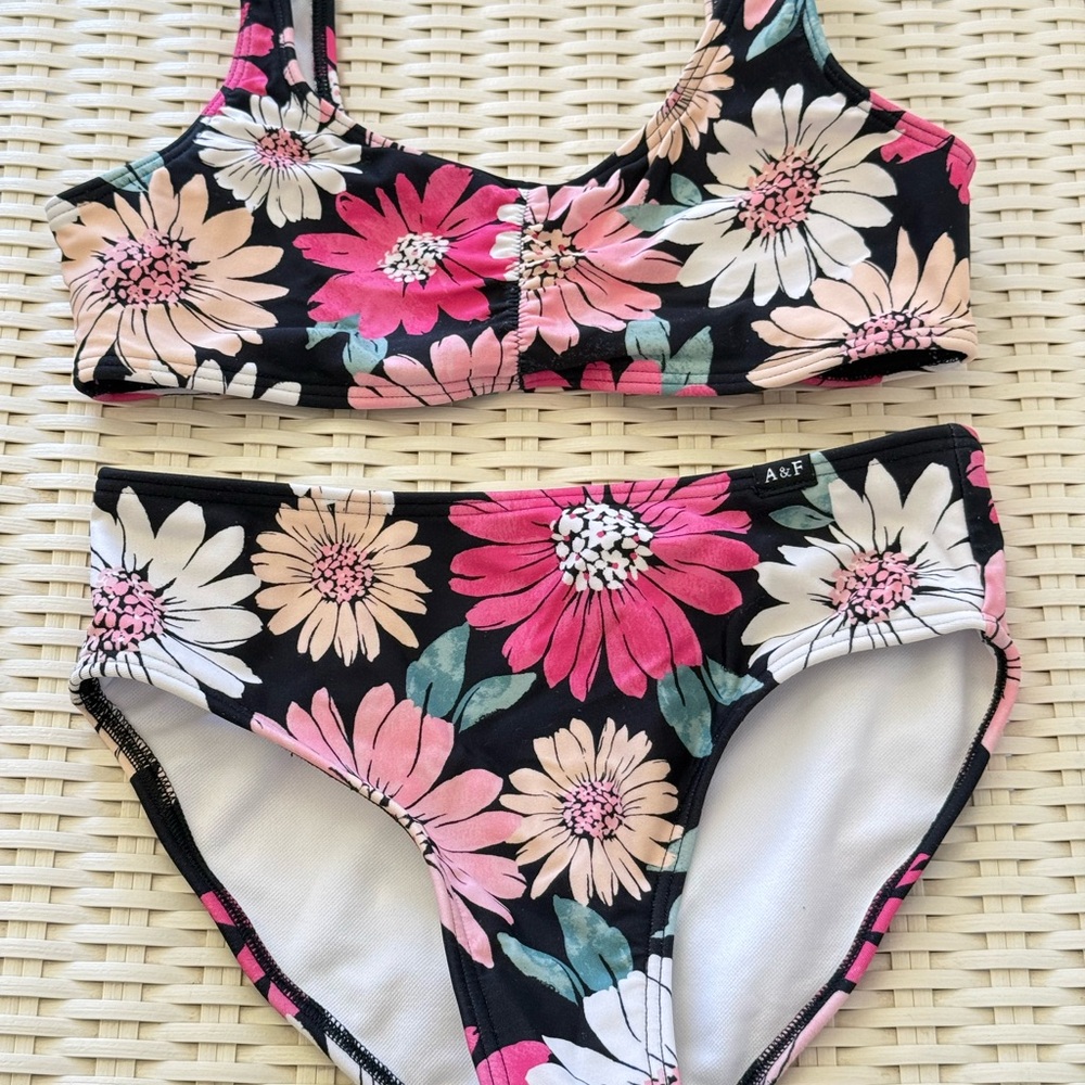 Abercrombie & Fitch Kids Floral Bikini - Black, Pink, and White